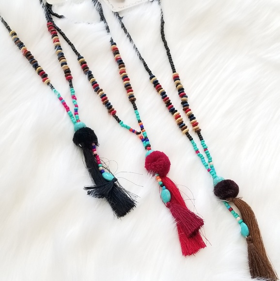Jewelry - Beaded fringe pom pom necklace Jewelry - Beaded fringe pom pom necklace